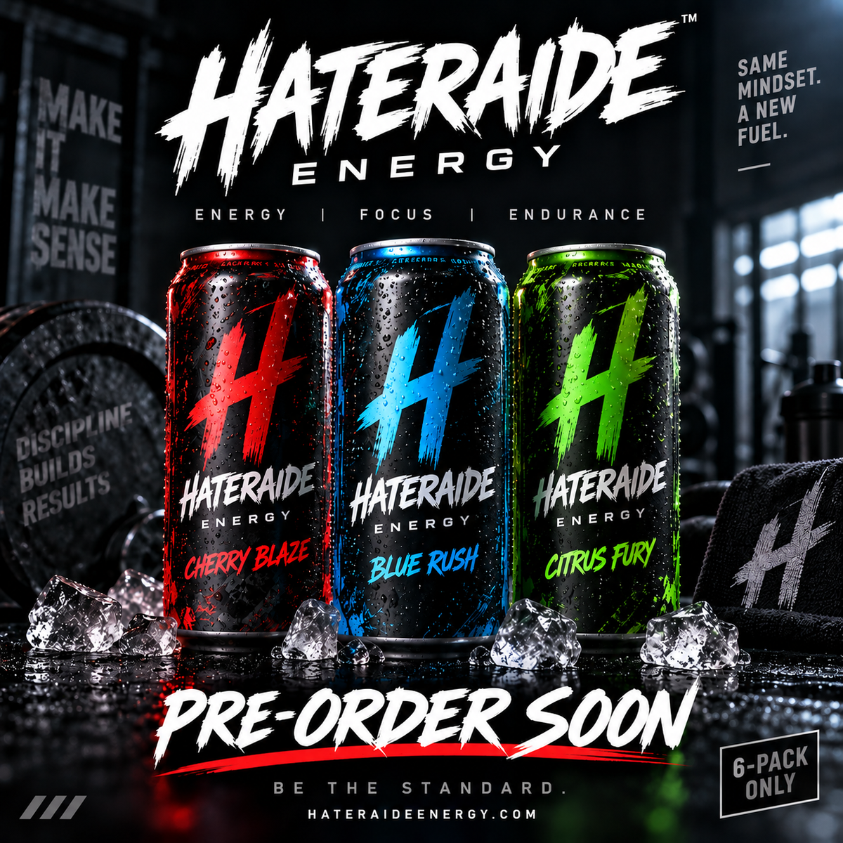 HaterAide Energy drink coming soon - Cherry Blaze, Blue Rush and Citrus Fury 6-pack